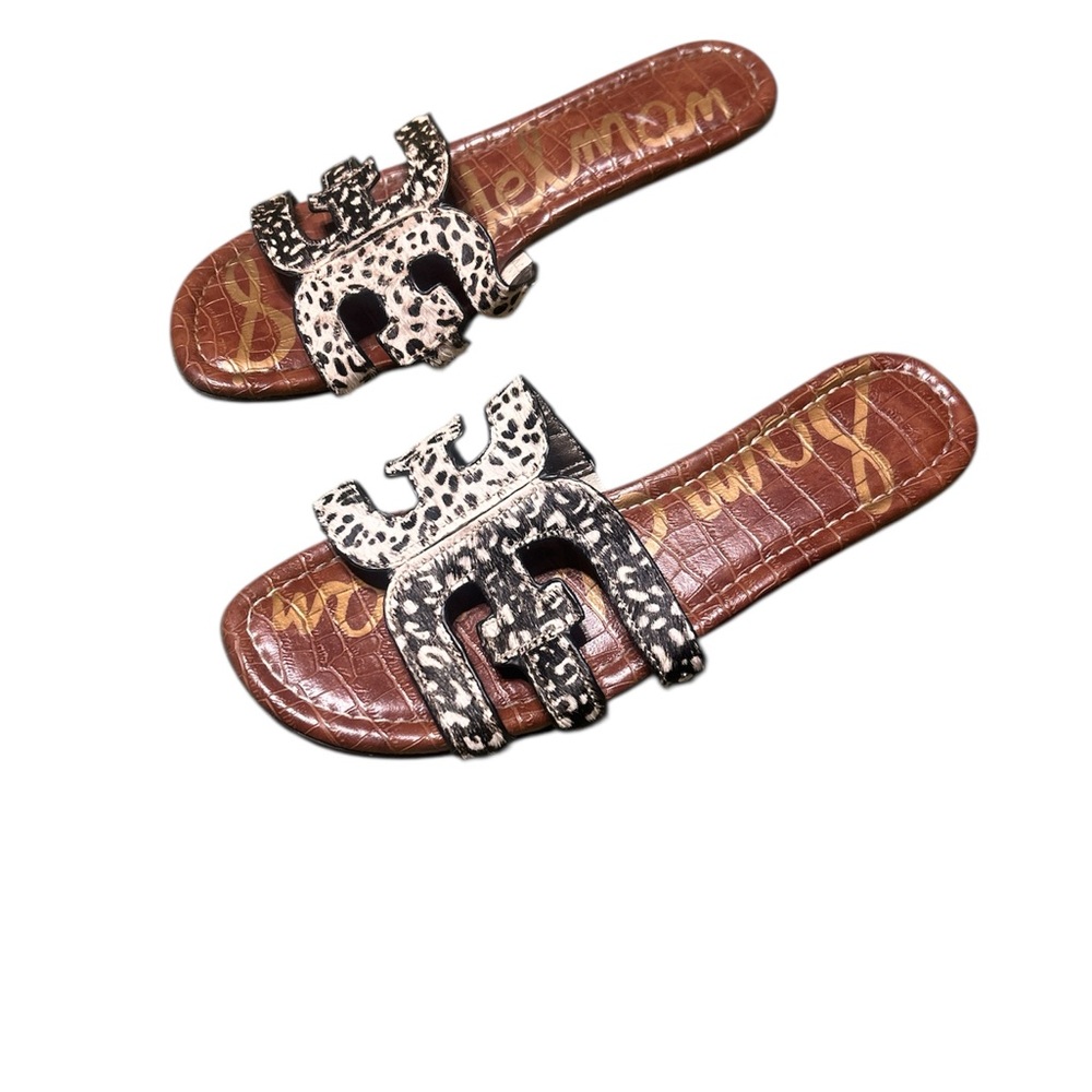 Sam Edelman Black and Brown Slide Sandals with Real Cow Fur Size 8 - Picture 3 of 6